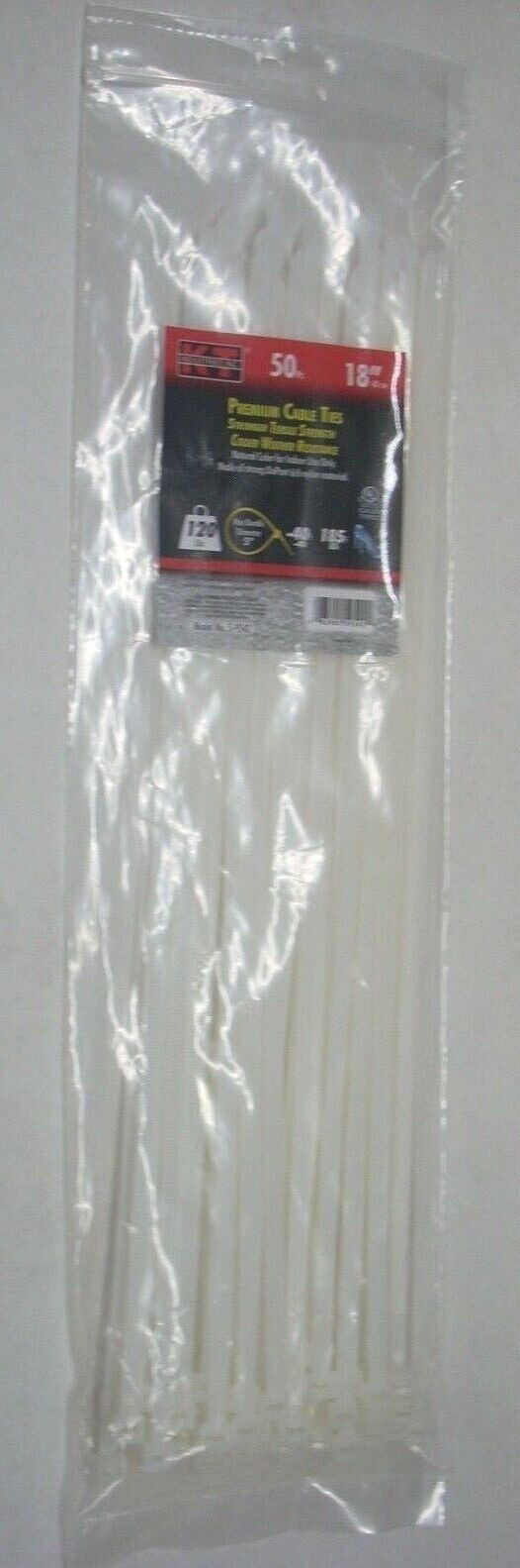 KT Industries 5-9542 Premium White Cable Ties 18" Long 120 lb Cap 50 pk