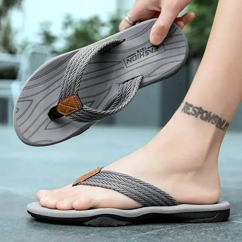 Woven Striped Footwear Summer Indoor Comfortable Non Slip Street Beach Slides