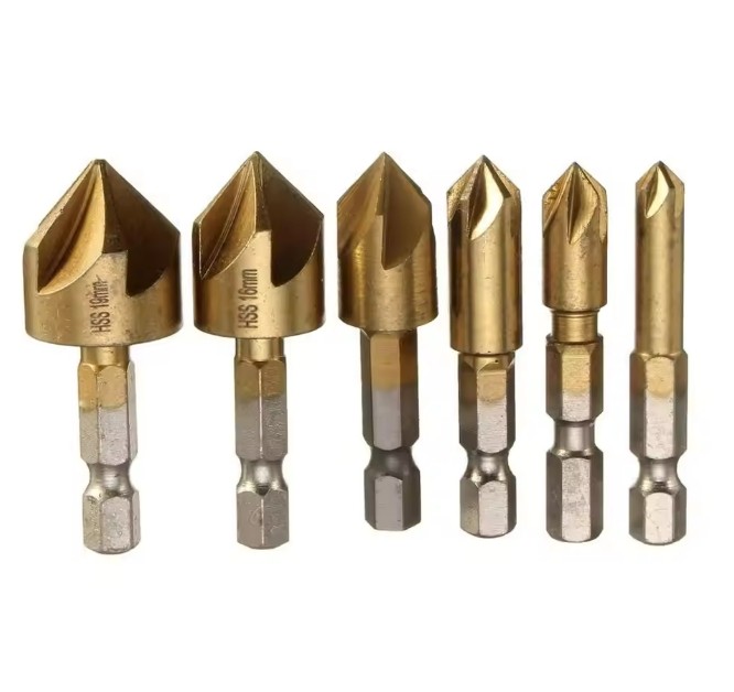 6× Chamfer Countersink Deburring Drill Bit Set Crosshole Cutting Metal Tool Kit