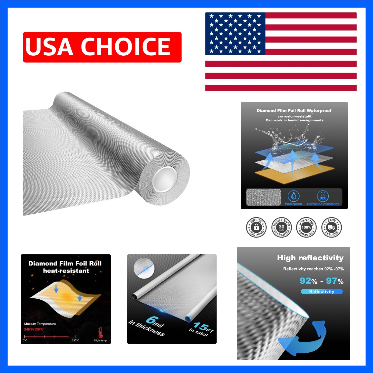 Mylar Film Roll 4FT x 15FT,6 Mil Silver Diamond Film Foil Roll,Heavy-Duty Ref...