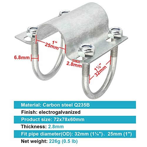 8 Pack U Bolt Cross Pipe Clamps, 1" x 1-3/8" OD Adjustable Grid Connector for