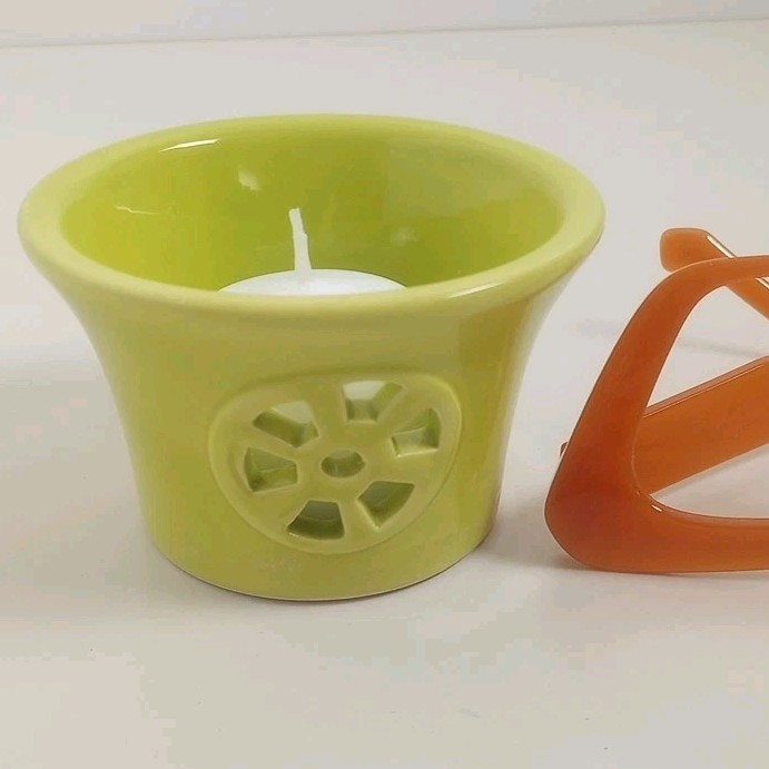 Lime Green Round Tea Light Cup Geometric Spoke Cutout Modern Citrus Slice Decor