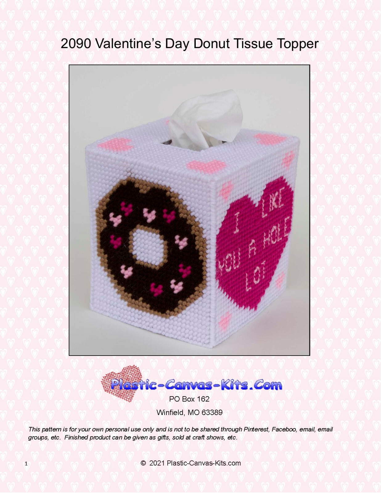 Valentine's Day  Donut Tissue Topper-Plastic Canvas Pattern or Kit