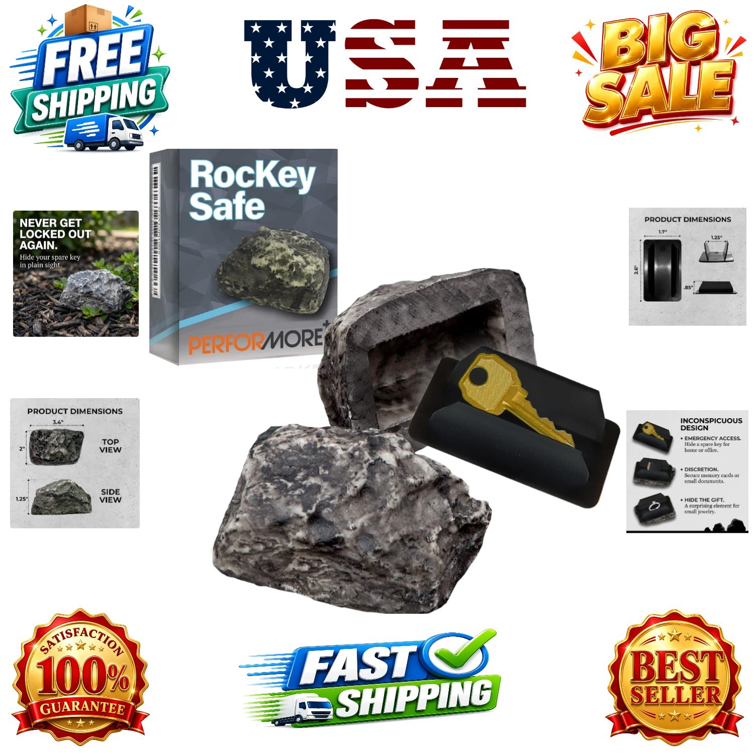 Hide a Key Outside, Realistic Fake Rock Key Hider with Easy-Access Loose Bott...