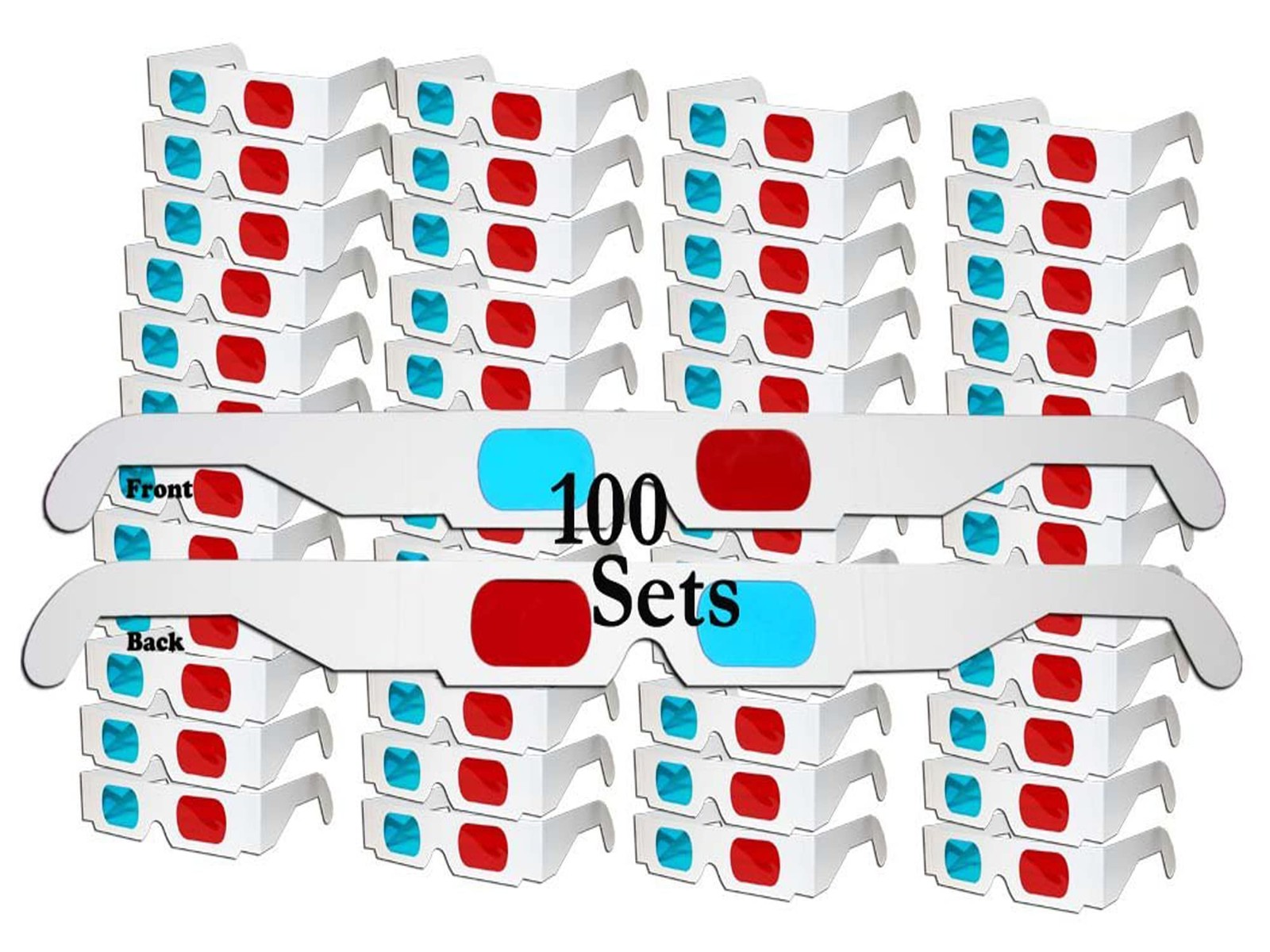 100 Pairs 3D Cardboard Glasses Red Blue Cyan Movie Anaglyph Paper