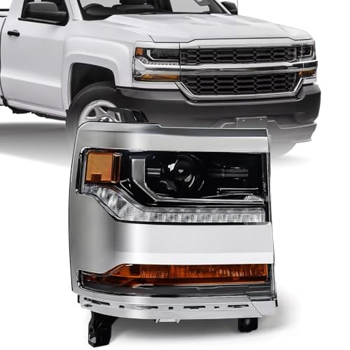 Headlight Assembly Compatible with Chevy Right Passenger Side Chrome Housing