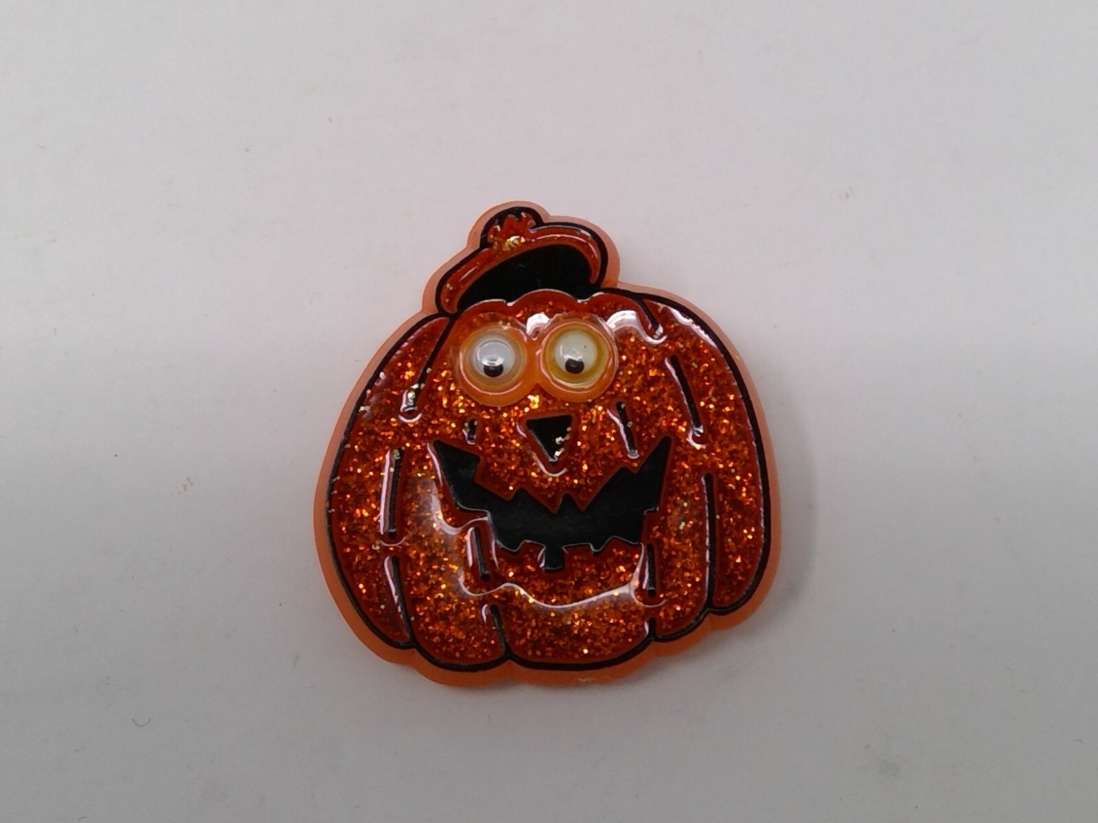 1985 Hallmark Lapel Pin - Glitter & Googly Eye Jack O Lantern Pumpkin