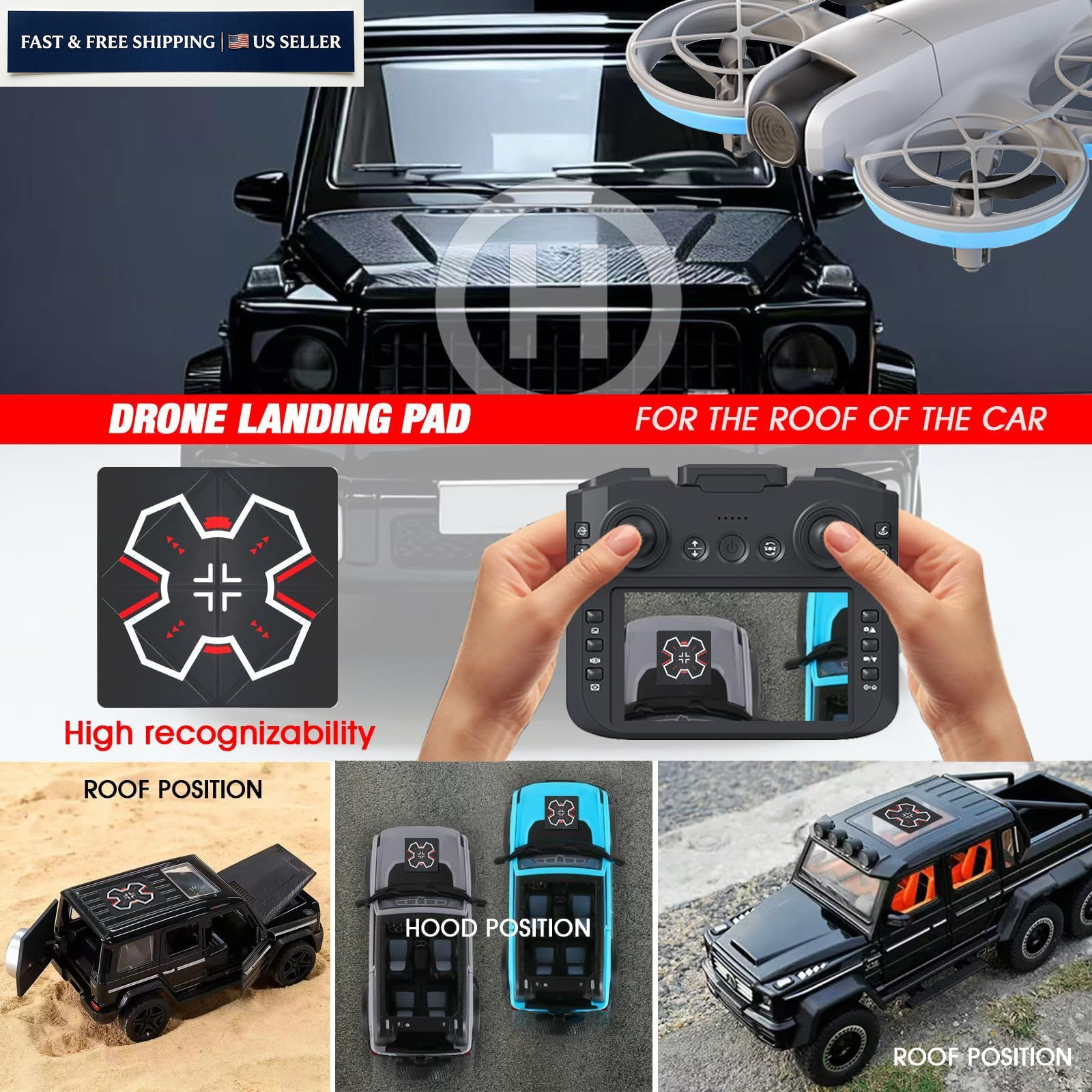 Universal Drone Landing Pad - Fast-Foldable, Portable, Weighted for Black