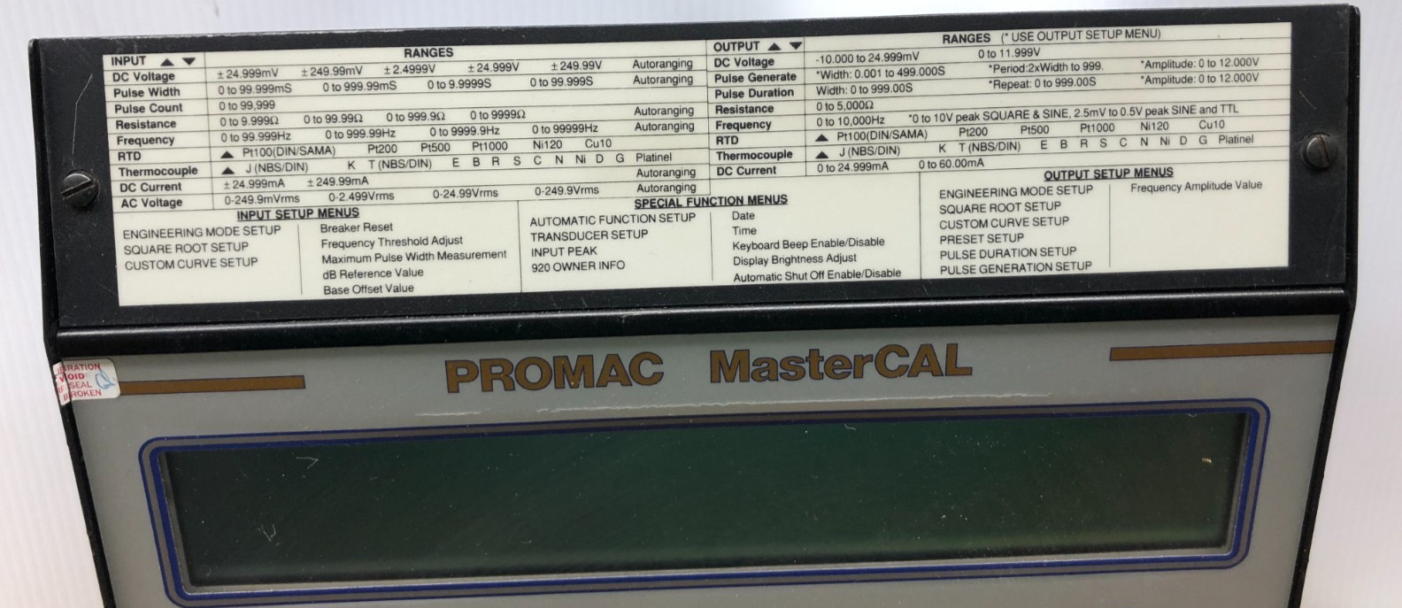 Promac MasterCAL DHT 920-SC Calibrator / (PARTS ONLY)