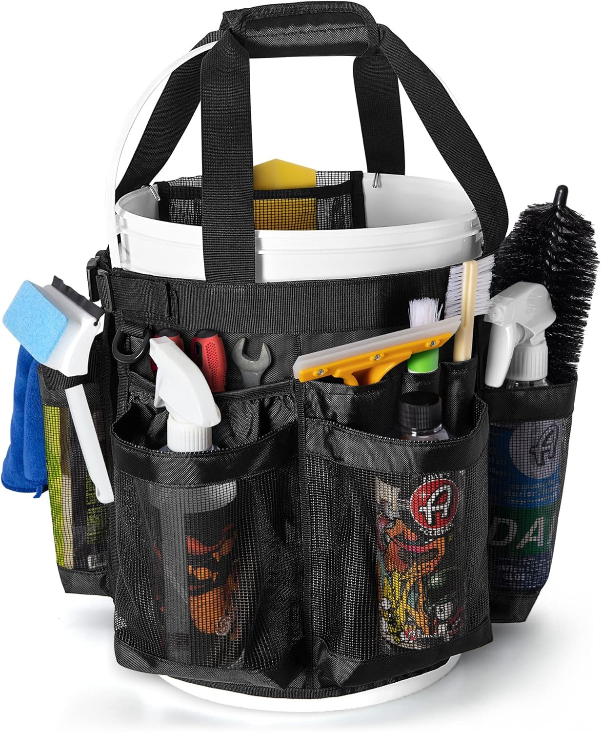 5 Gallon Bucket Organizer with Anti-Fall Hooks & Buckle, Car Wash Bucket Caddy w