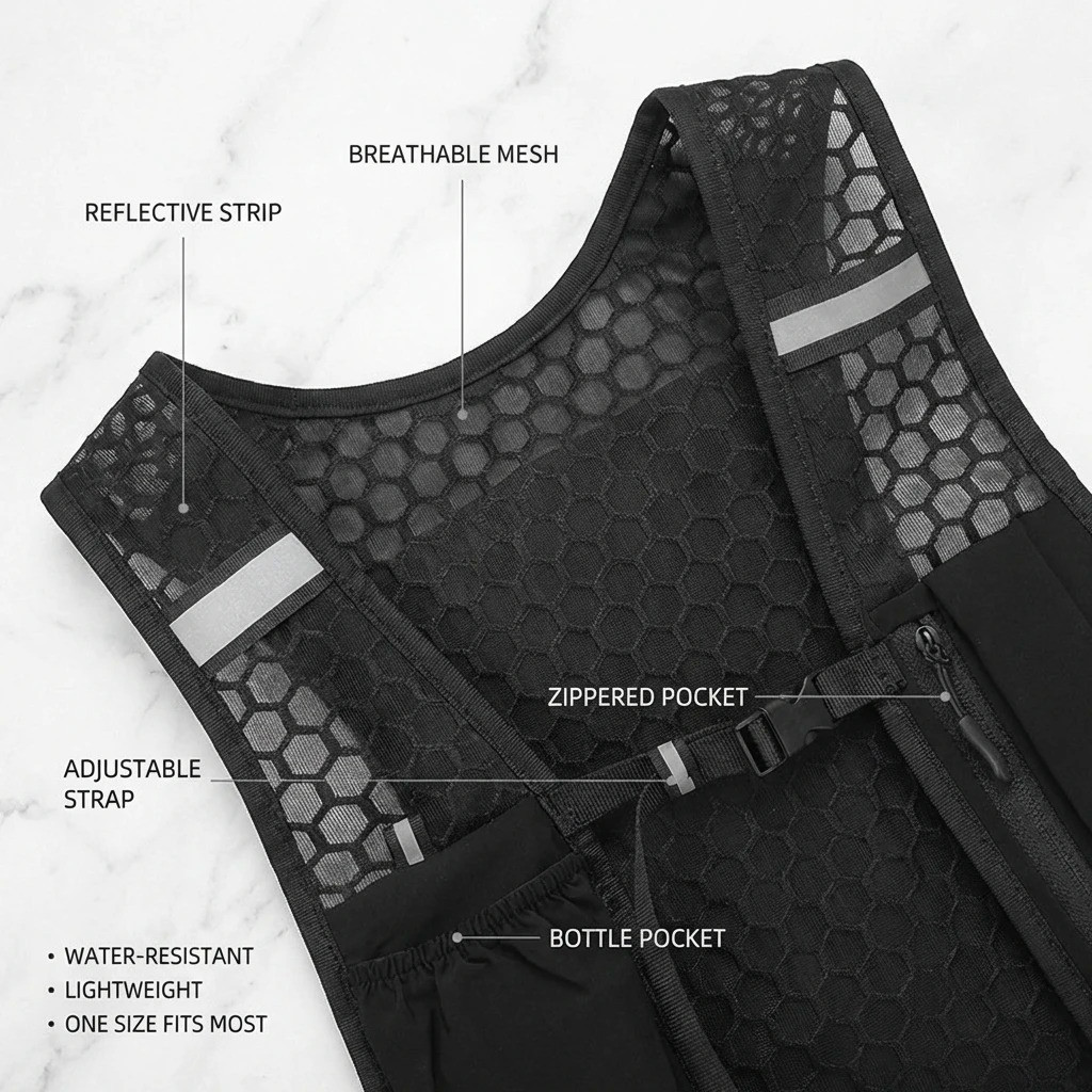 Lightweight Running Vest with Phone Holder New Reflective Hydration Water Chest