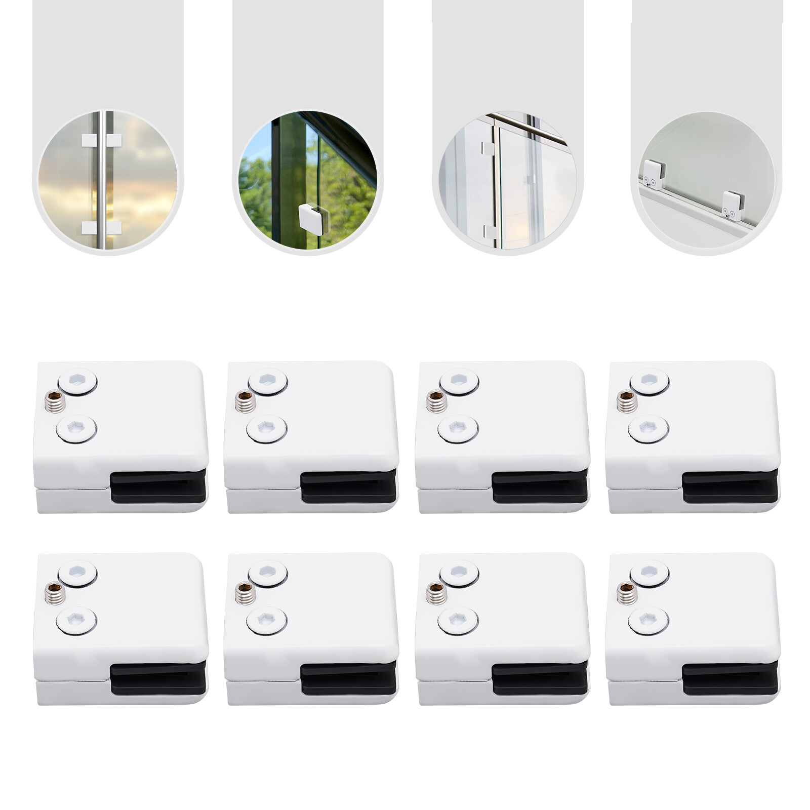 201 Stainless Steel Square Glass Clamp Clip 8 Packs  White Glass Clamp Clip