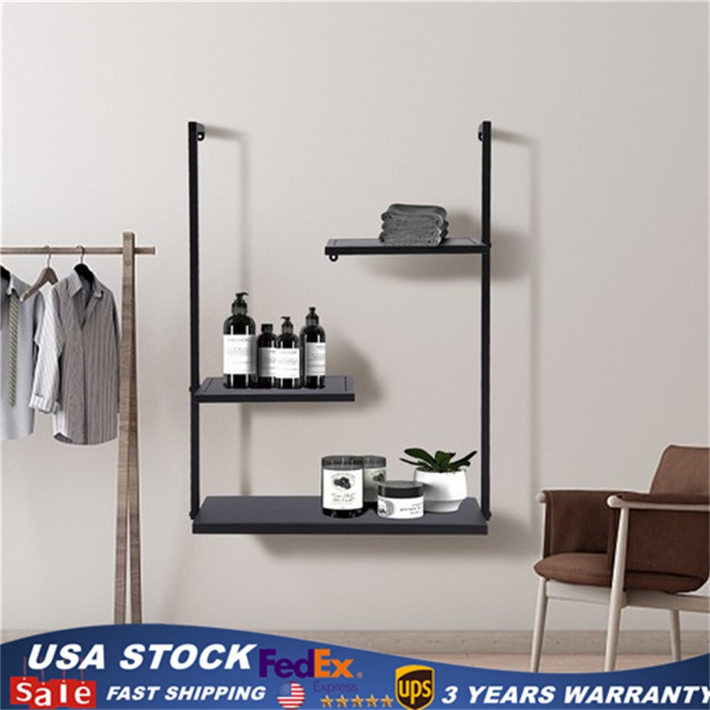 29*22 in Bookshelf Storage 3 Tier Wall Shelf Organizer Black for Home and Office