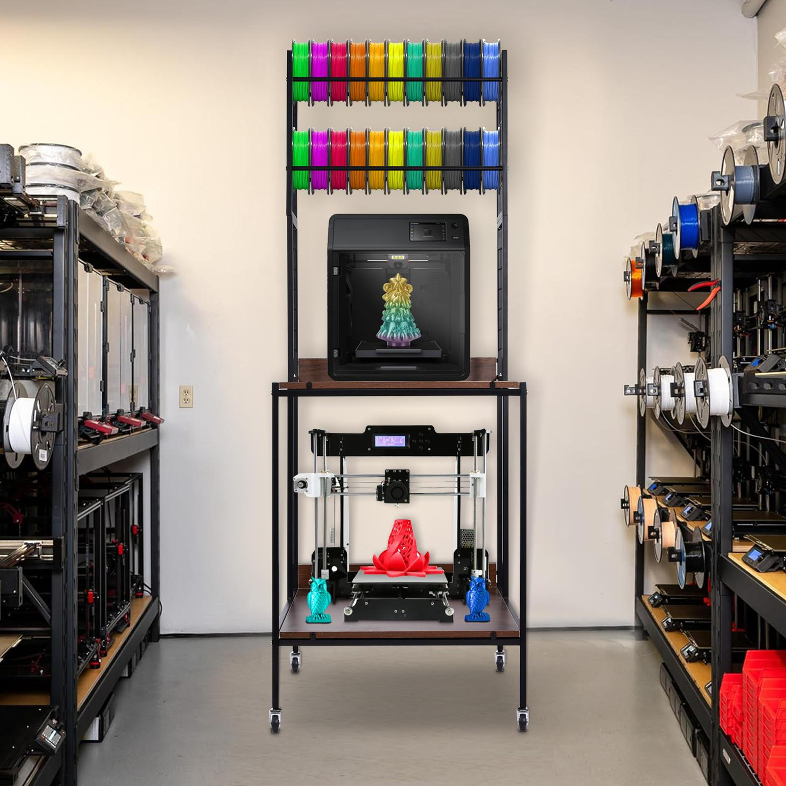 Mobile 3D Printer Stand Double Layer Filament Storage Rack+Wheel