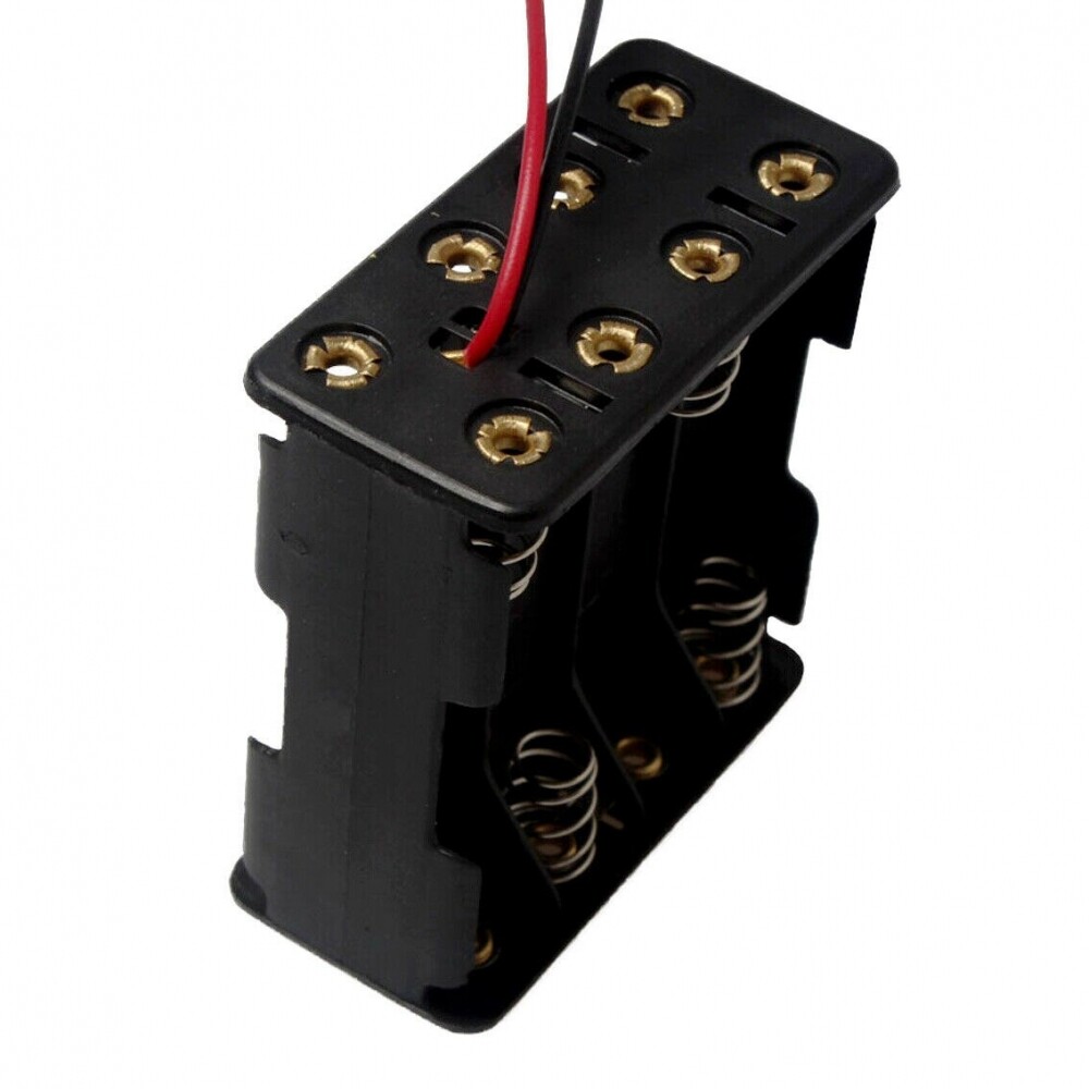 2x 8-AAA Battery Holder Case Spring Plastic Box Tow Layers Stacked Wires DC 12V