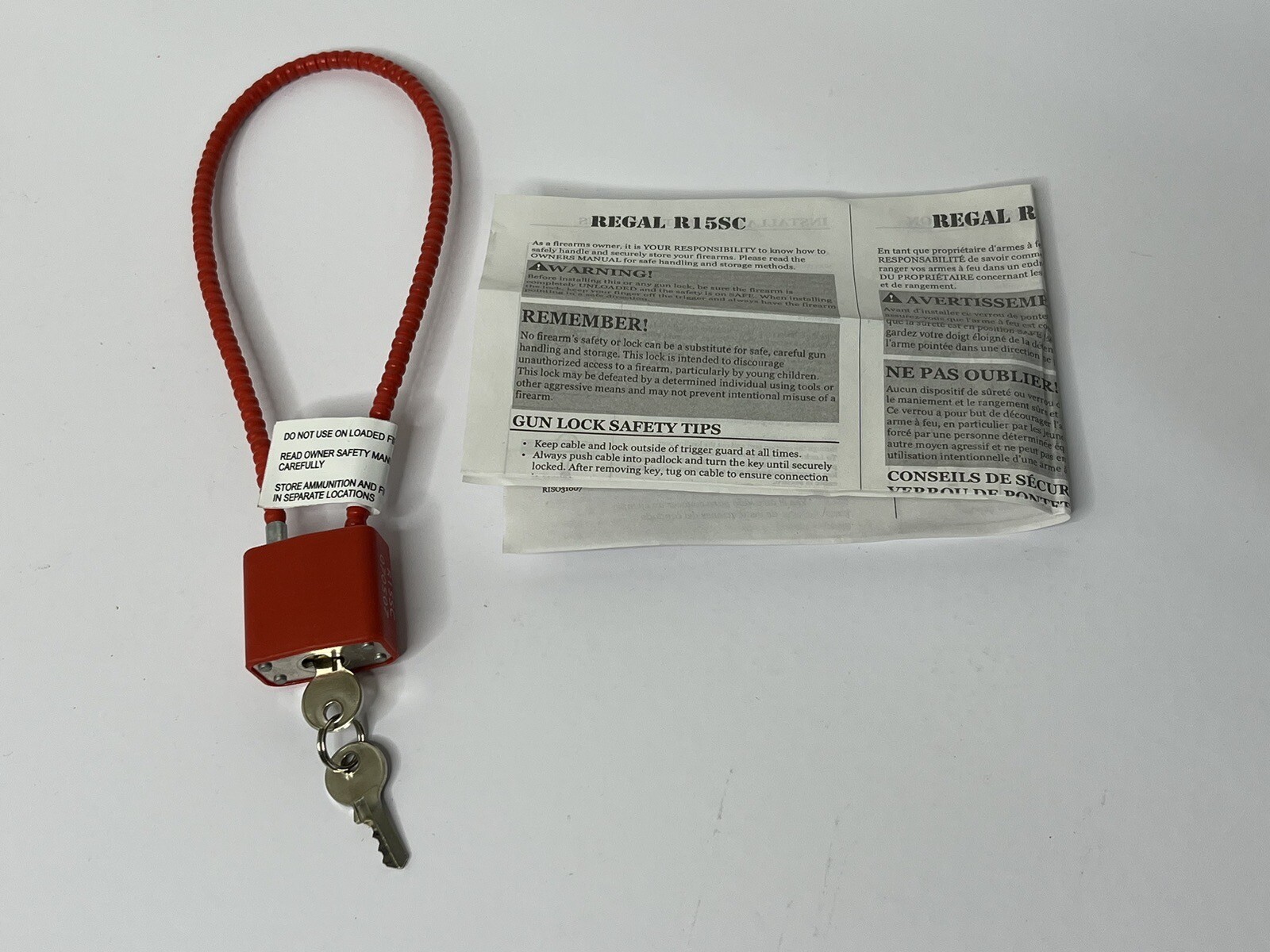 Walther Regal Firearm Gun Safety Cable Lock Brand New R15SC 15" Red 2 Keys