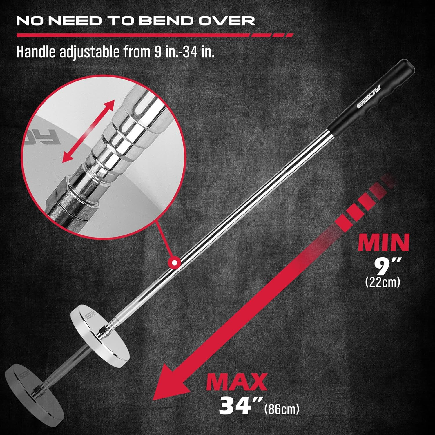 Telescoping Magnetic Sweeper Tool - 35LB Capacity, 8.6" to 33" Adjustable Length