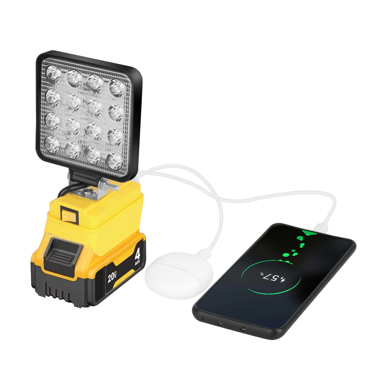 60W Led Work Light For Dewalt 20V Battery, Portable Flood Light Flashlight