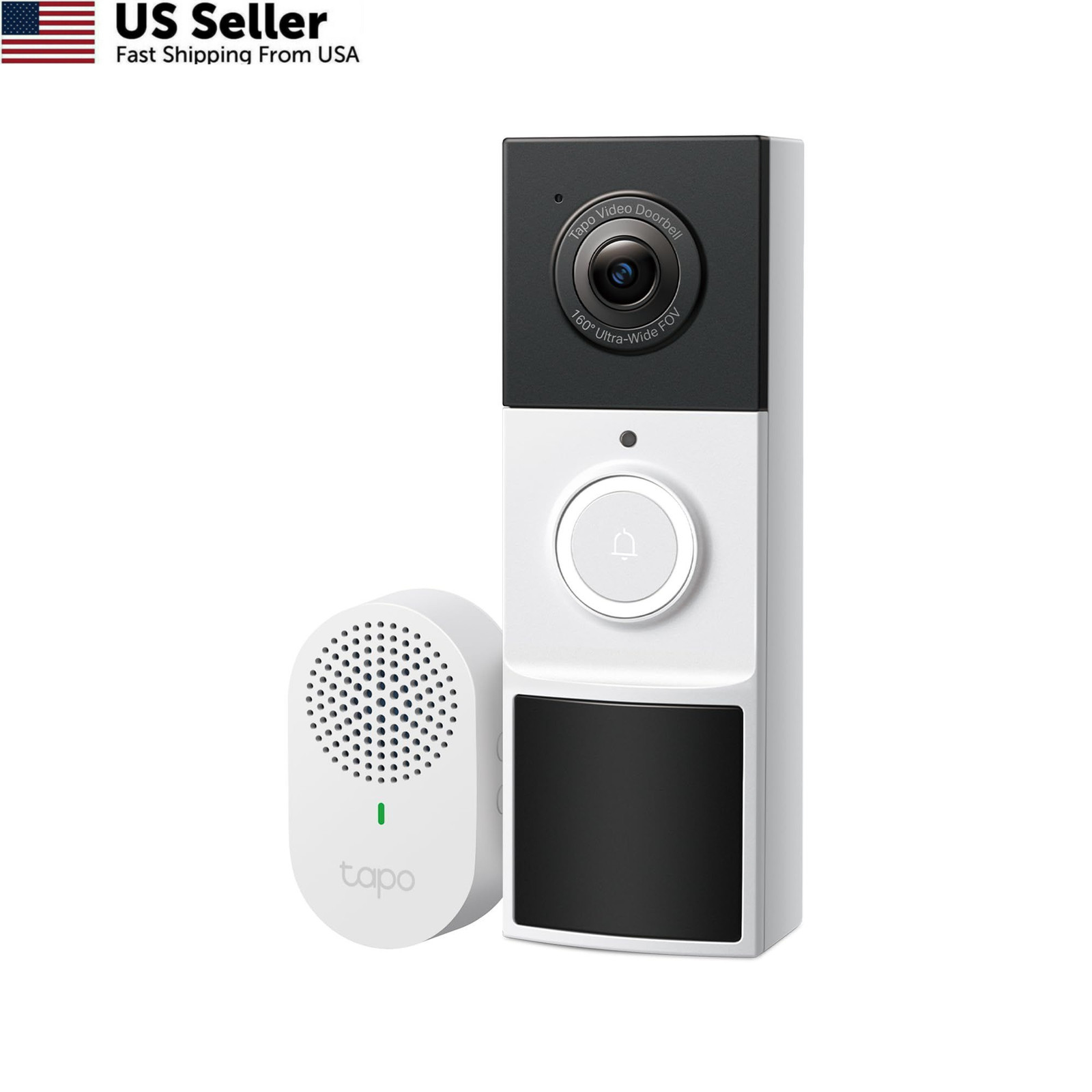 Tapo 2K Wireless Smart Video Doorbell with Chime - 160° Ultra-Wide White