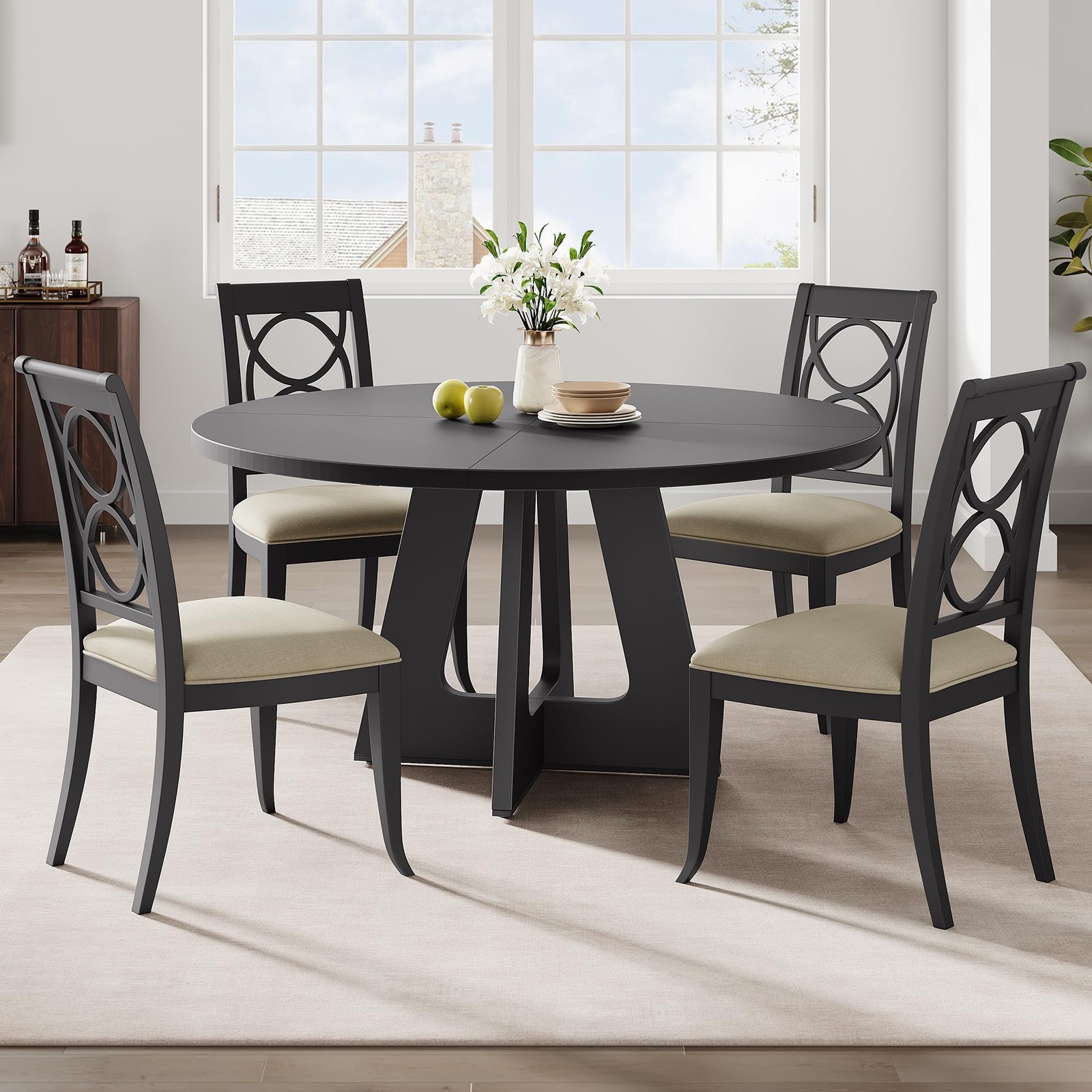 47" Round Dining Room Table ,Farmhouse Wooden Kitchen Table ,Circle Dinner Table