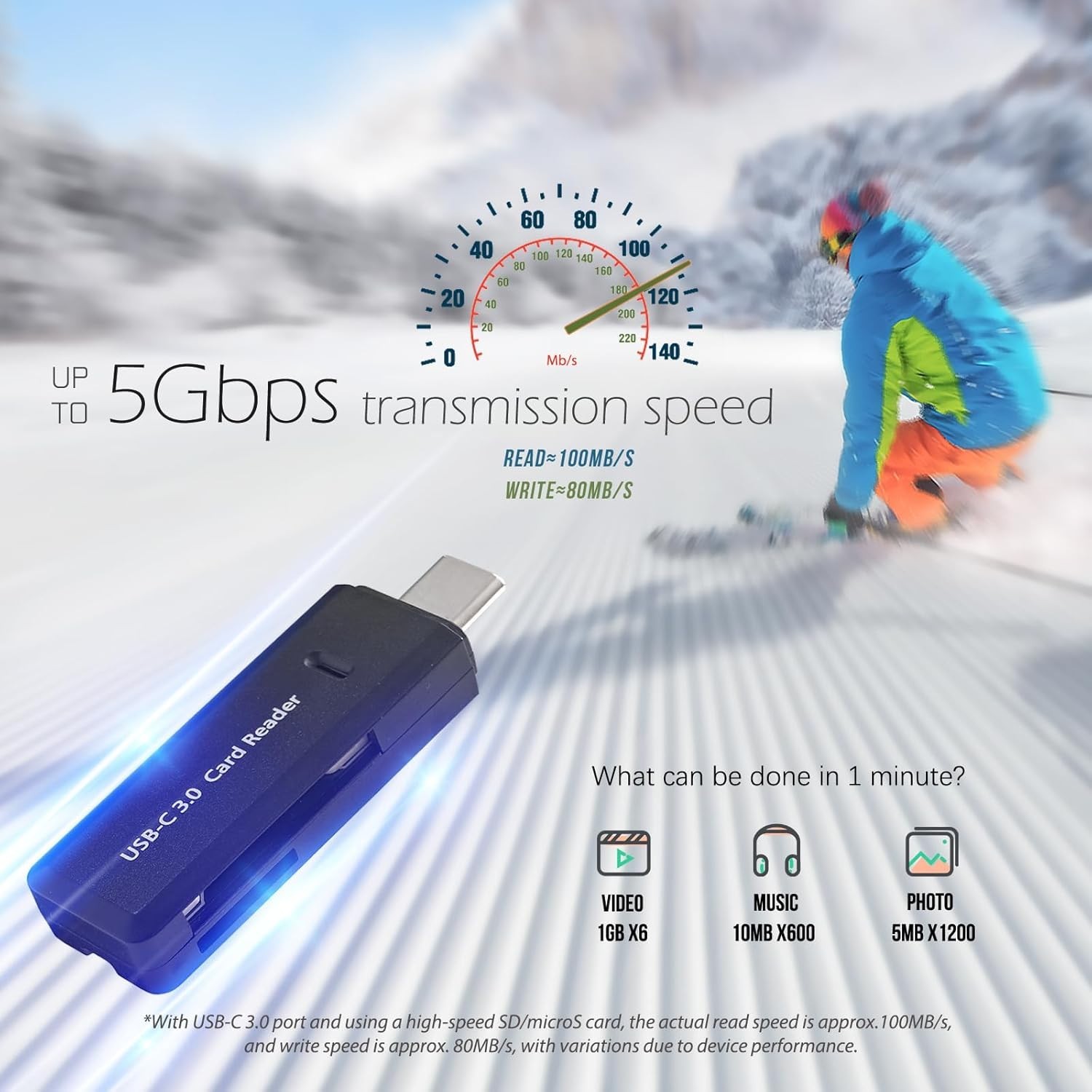Multi-Format Dual Slot USB-C Card Reader - Supports SD, Micro SD Up to 5Gbps