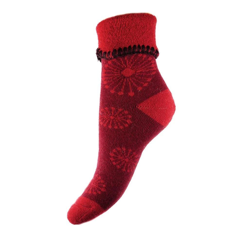 Womens Wool Socks Red Flowers Luxury Socks UK 4-7 Premium Gift For Her