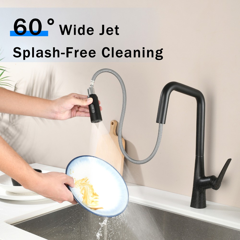 Professional 3 Function Kitchen Faucet Matte Black 360° Sprayer