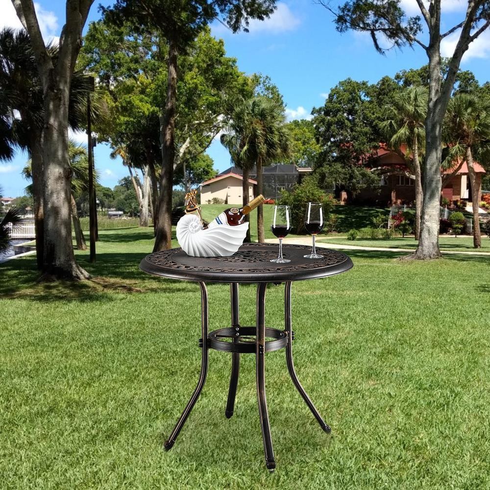 Aluminum Round Dining Table Patio Bistro Furniture w/ 1.97'' Umbrella Hole