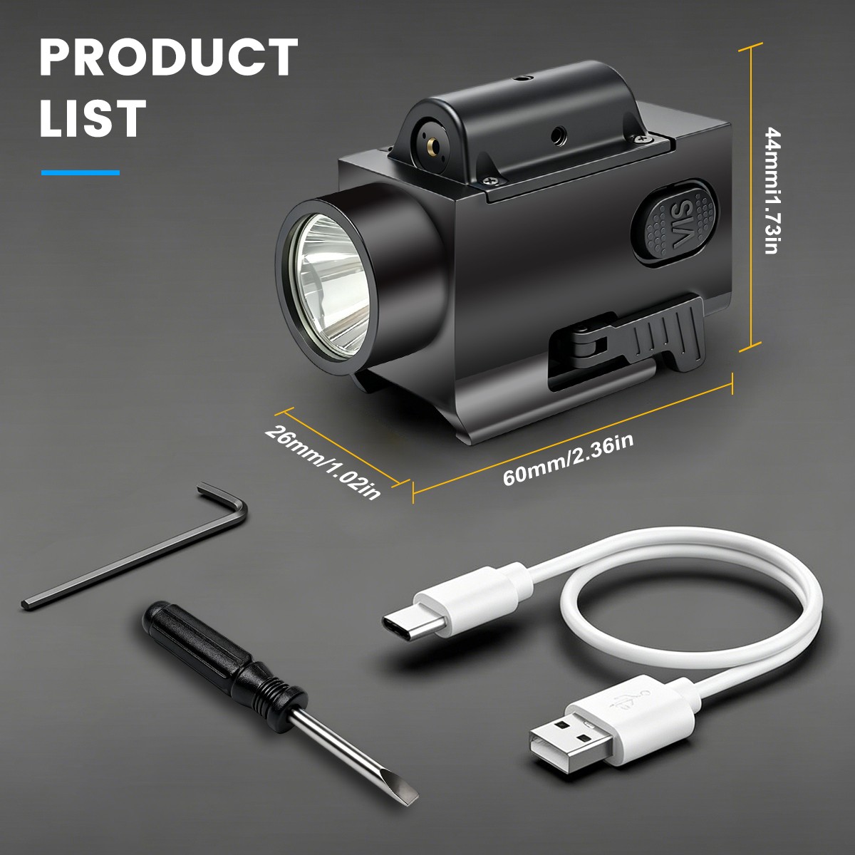 2000LM LED Flashlight Light & Red Laser Dot Sight Combo Rechargeable for G17 G19