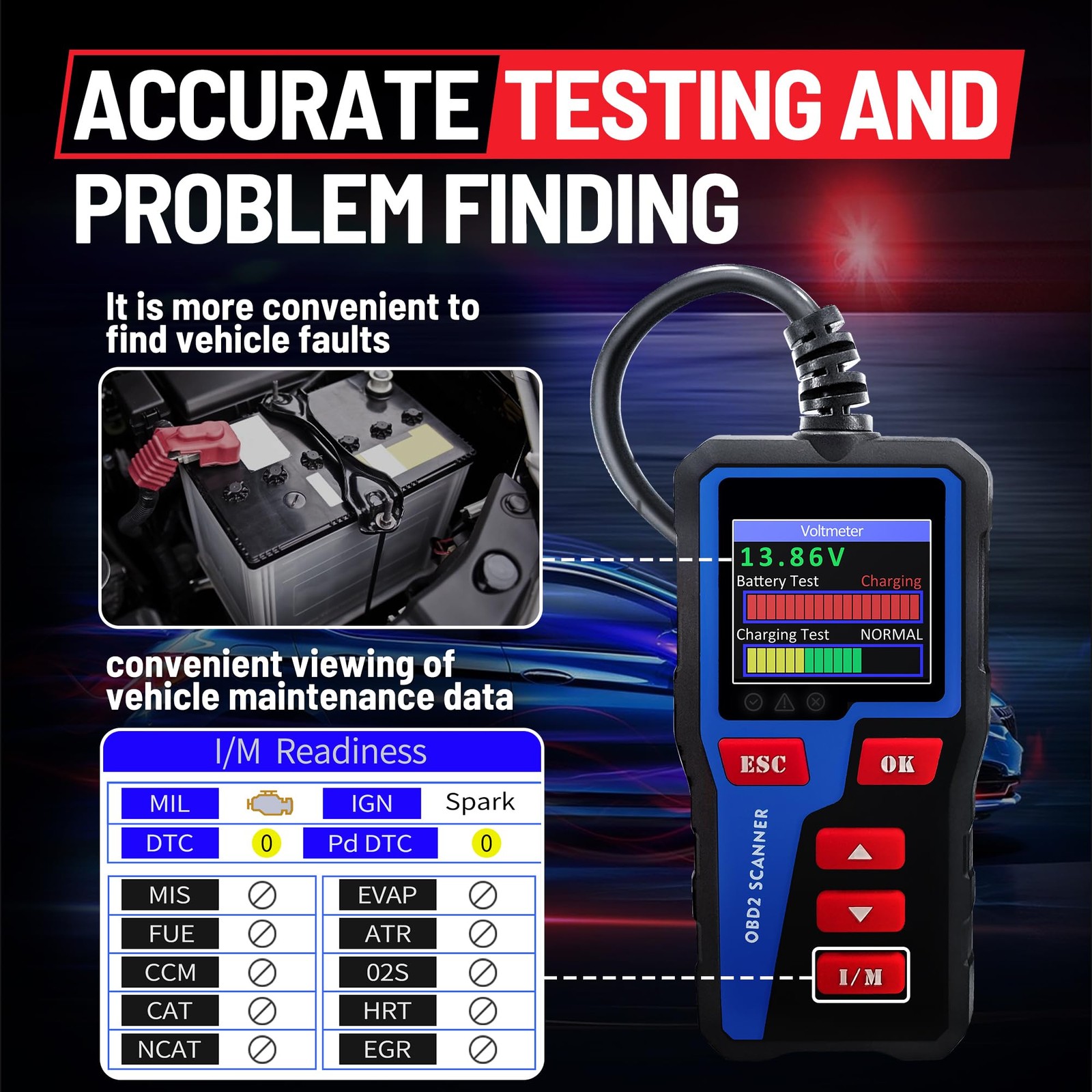 AT300 Car Code Reader Code Scanner Check Engine Fault for All OBDII Protocol