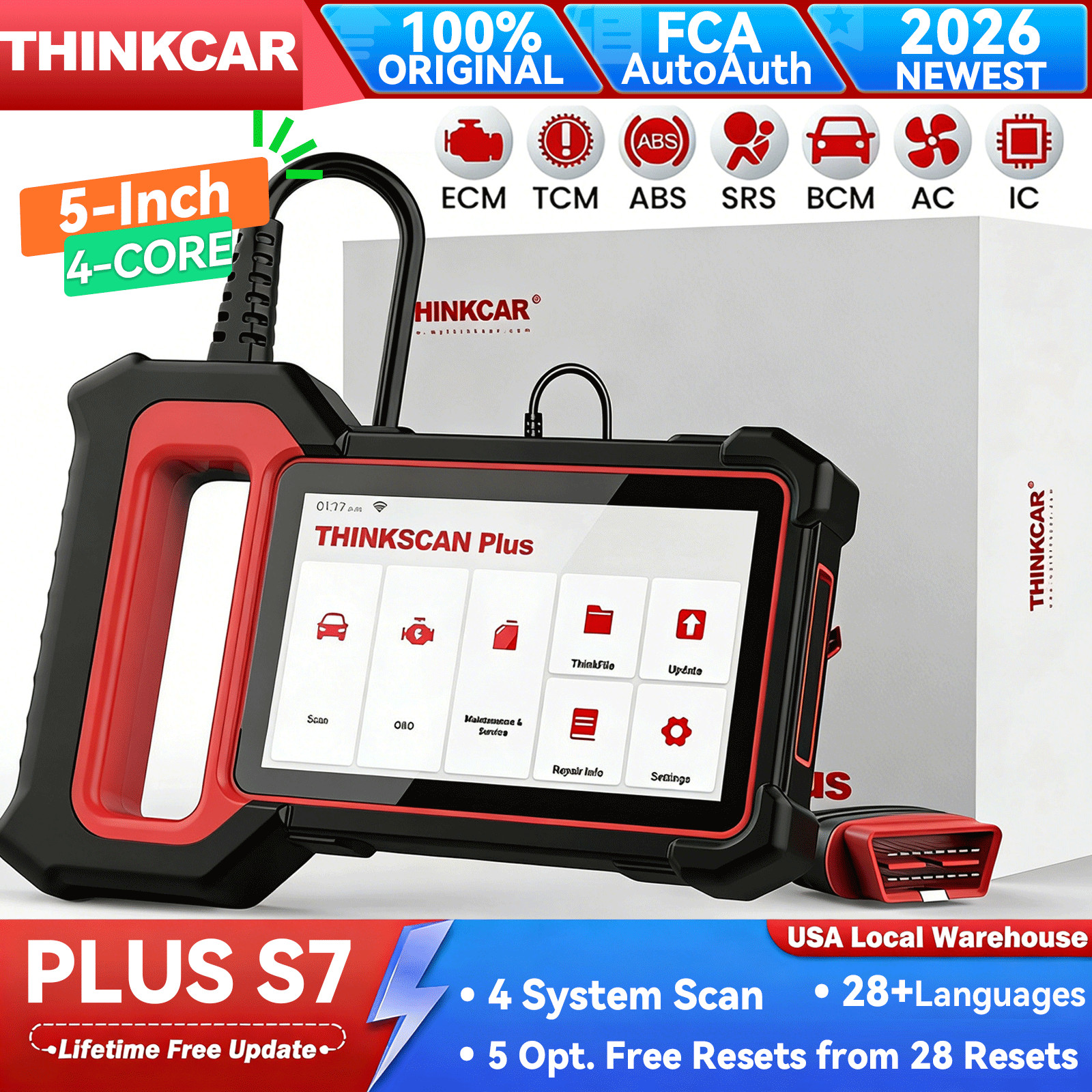 Thinkscan PLUS S7 Auto OBD2 Scanner ABS SRS 7 System Diagnosis Tool 5+Resets FCA