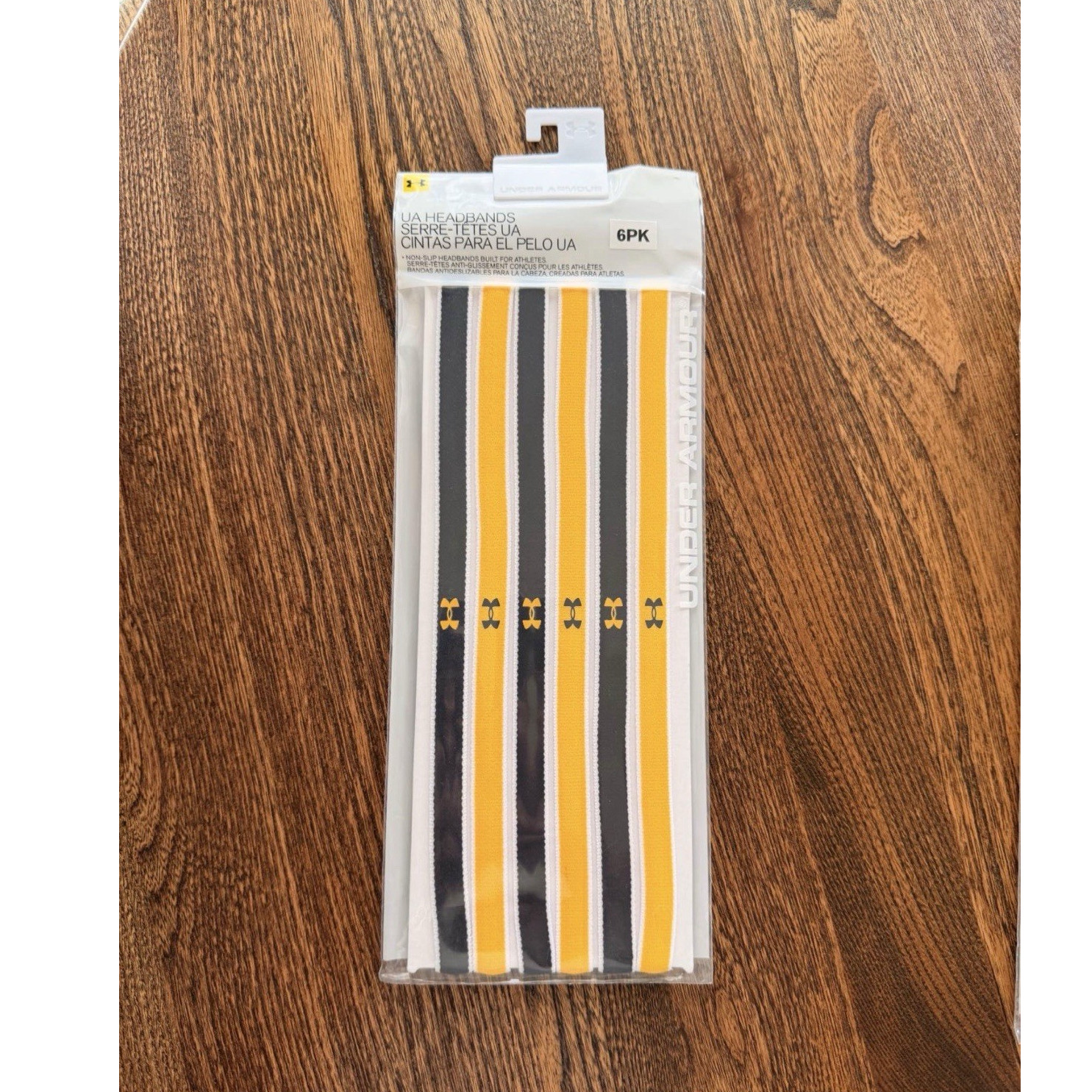Under Armour UA Headbands 6PK Striped Stretch Logo Yellow Black White Gray