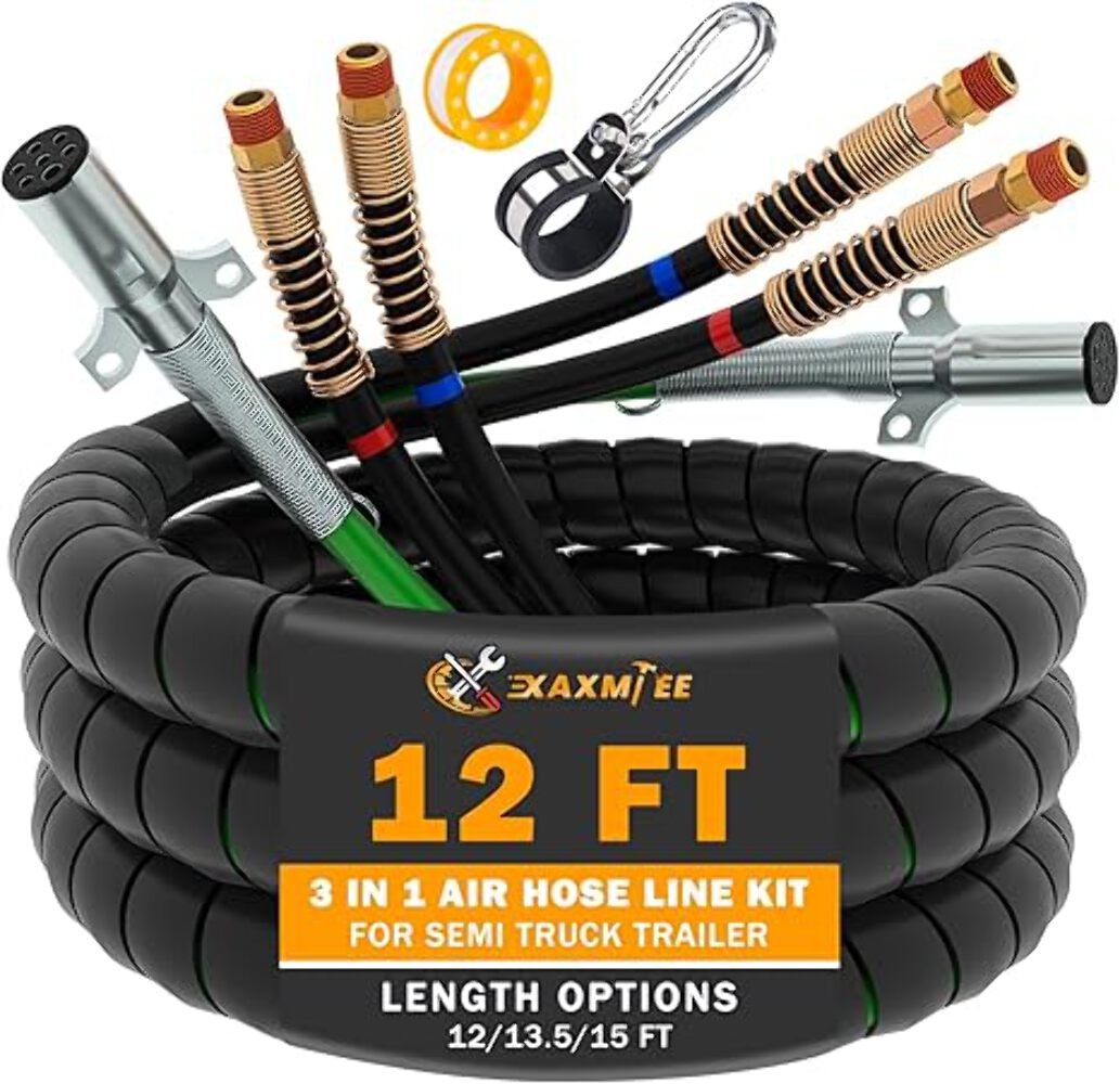Semi Truck Air Lines Kit 3IN1 Trailer Cord and Air Brake Hoses Assembly Without