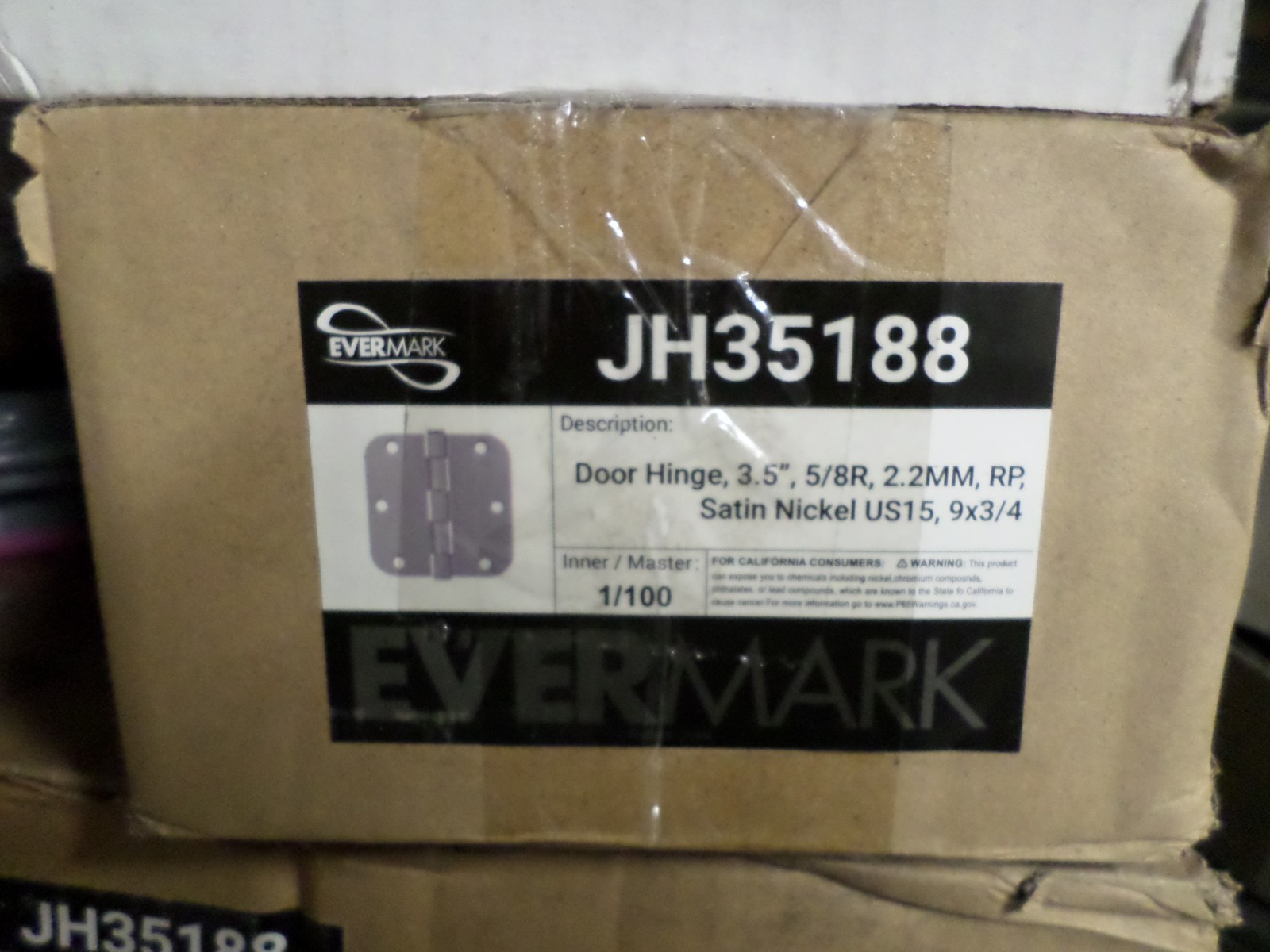 100 pcs Evermark Satin Nickel 3.5" X 3.5" with 5/8" Radius Door Hinge 3 1/2 inch