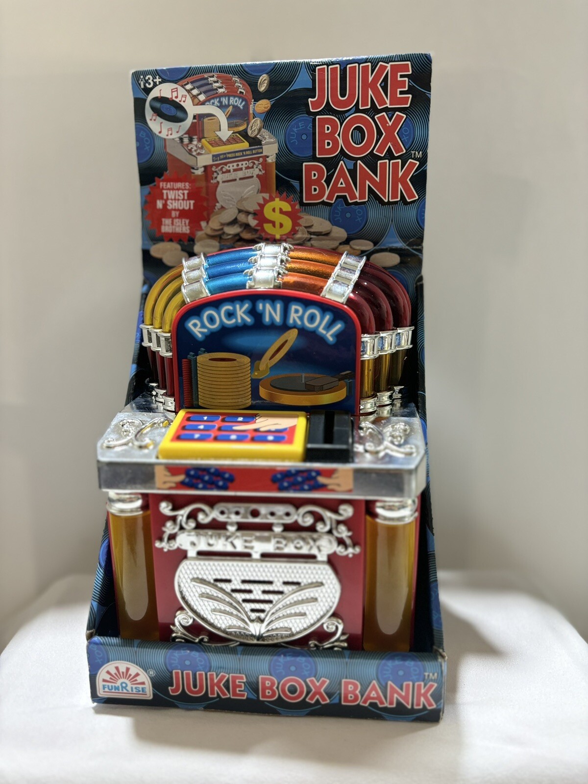 NEW RARE FUNRISE TOY ROCK-N-ROLL MUSICAL JUKEBOX BANK.UNOPENED
