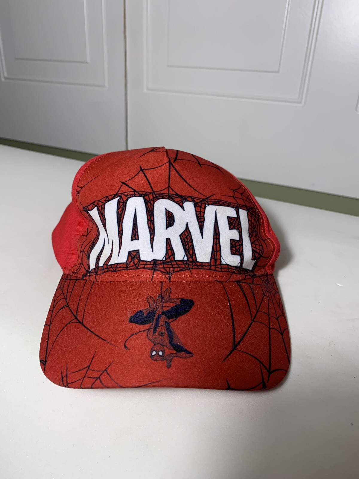 Marvel Spiderman Baseball Hat Youth Red One Size  Webbed Adjustable Cap