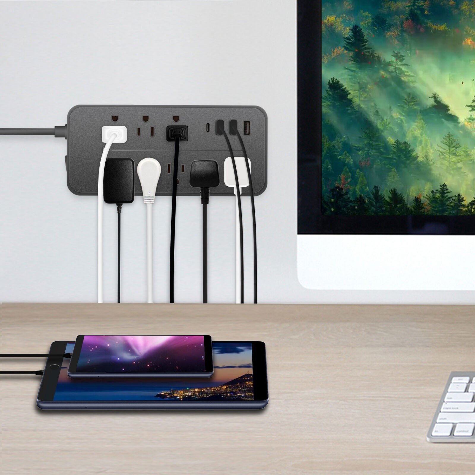 Multi-functional Power Strip Surge Protector, 8 Outlets 4Ft Long Extension Cord