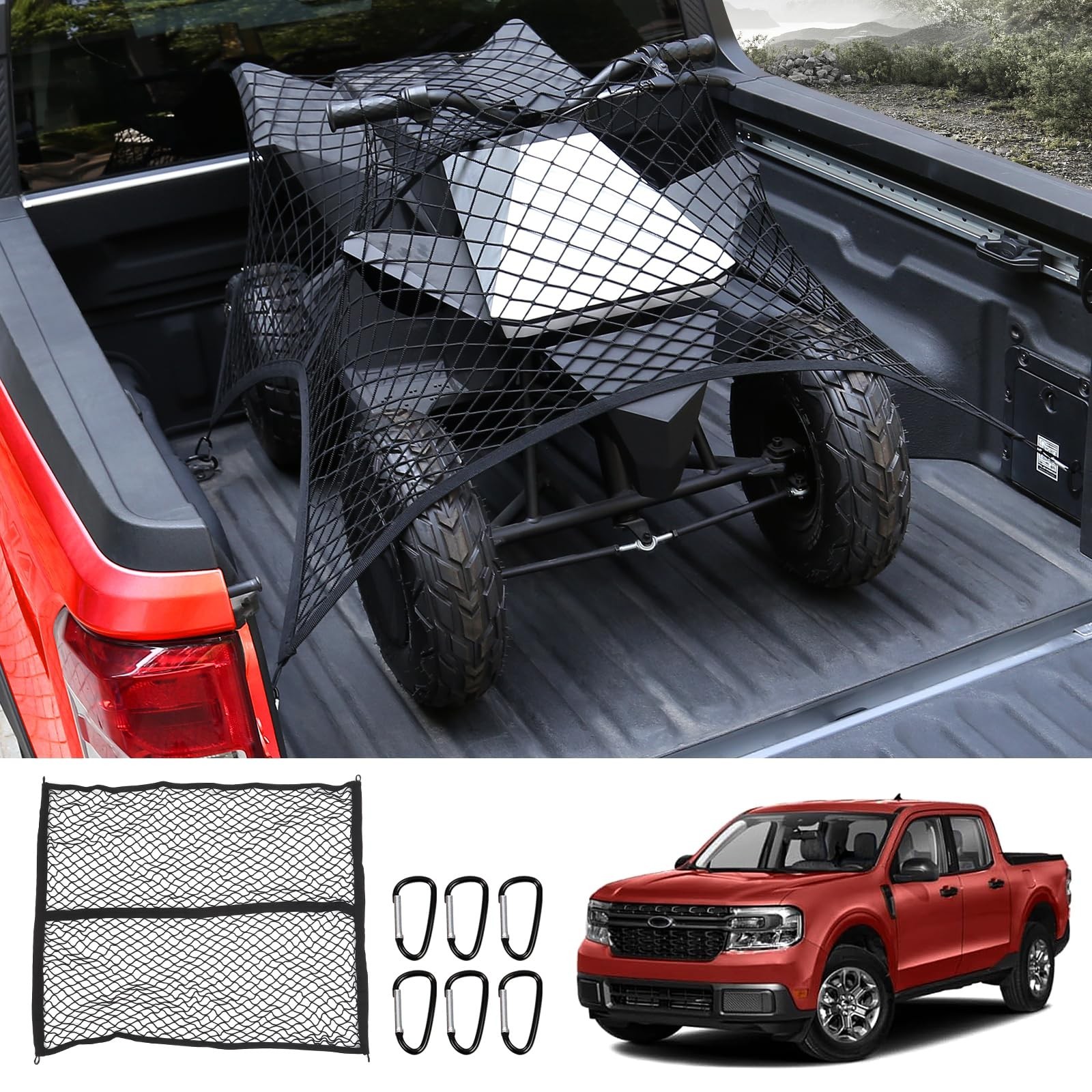 Mabett Truck Bed Cargo Fixed Net Highly Elastic for Ford Maverick Accessories...