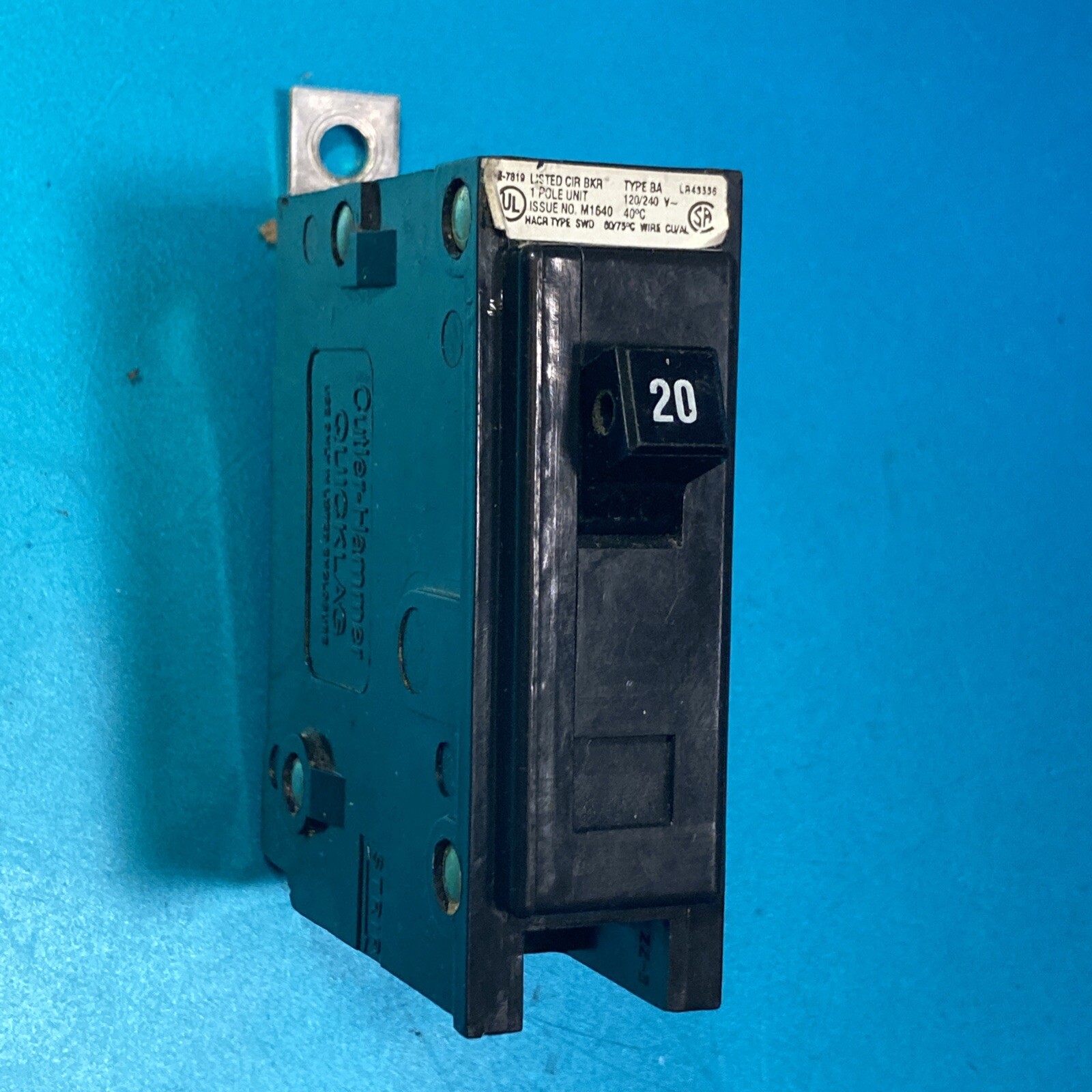 Westinghouse Cutler Hammer BAB1020 20 Amp Bolt On 1 Pole Circuit Breaker