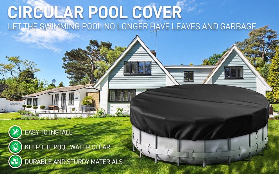 Windproof Circular Pool Cover with Accessories For Ground Pool 21Ft Diameter