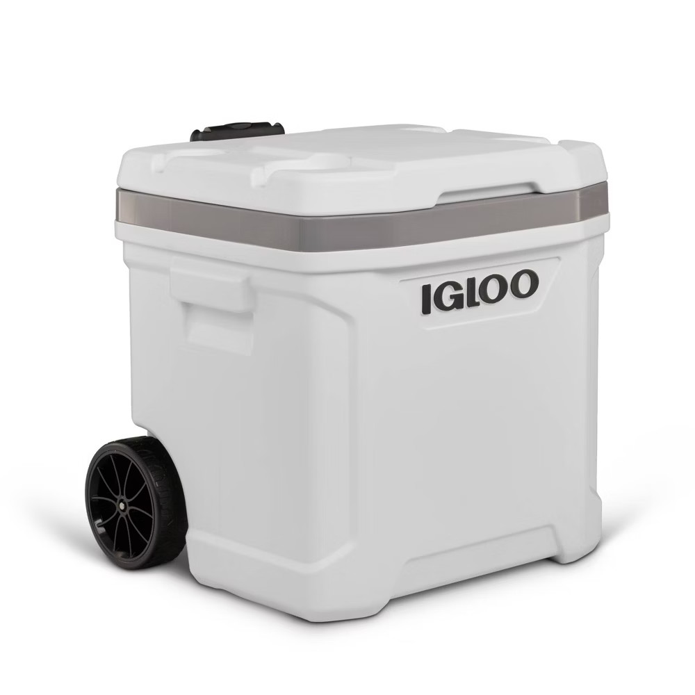 Igloo Marine Latitude 60qt Rolling Cooler - White: Retractable Handle,