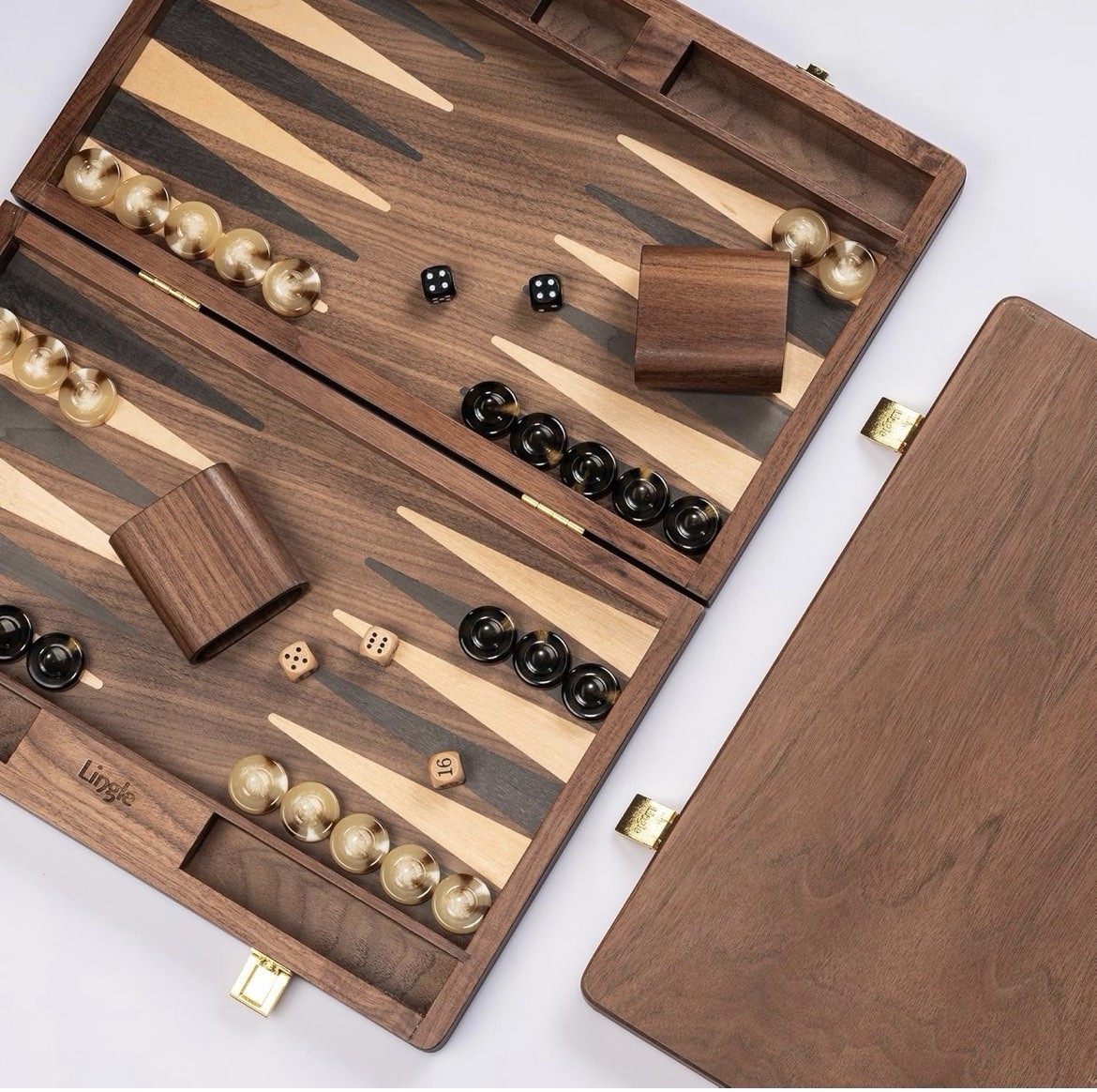 5” Premium Natural Walnut Folding Backgammon Sets for Adults and Kids