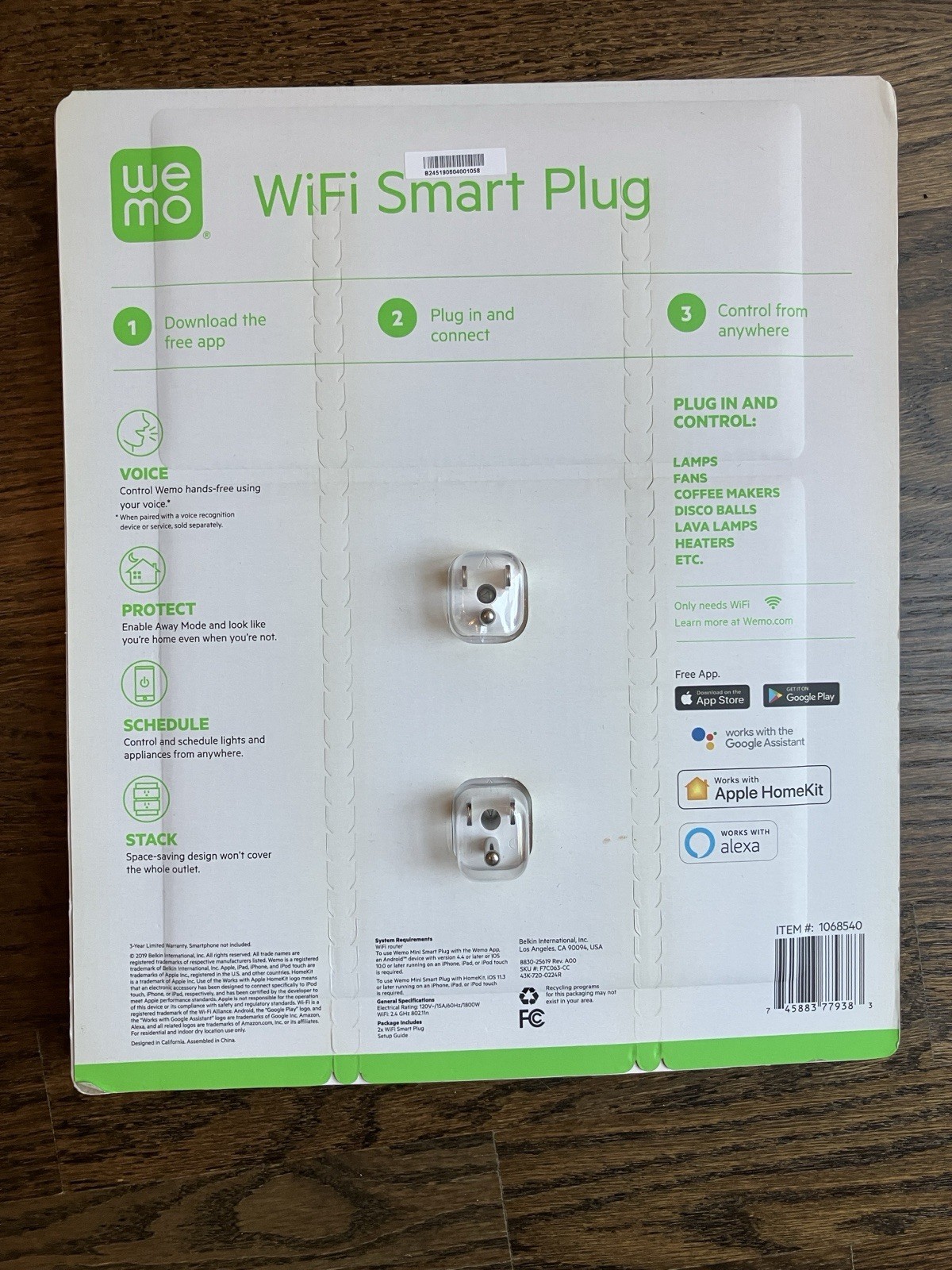 Smart Plug Wemo WiFi 2 Pack White 1068540 Alexa Google Assistant