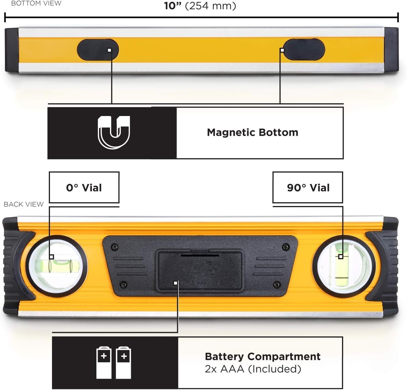 MOTORHEAD 10-Inch 0° - 180° SMART DIGITAL Level, LCD Screen, Audible Alerts,