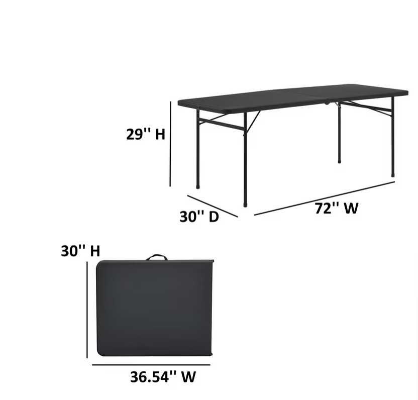 Mainstays 6' Rectangle Centerfold Folding Table, Black