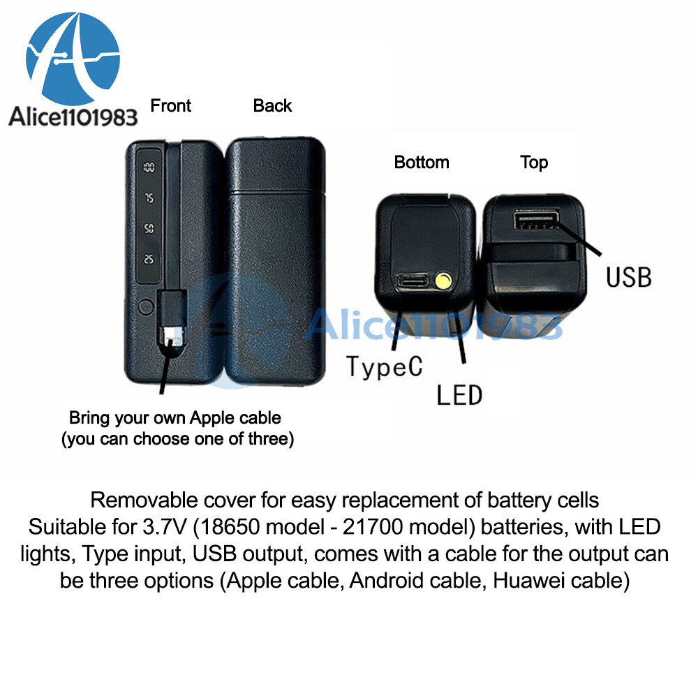 Micro/Type-C USB Power Bank Case Battery Charger DIY For 18650/18700/20700/21700