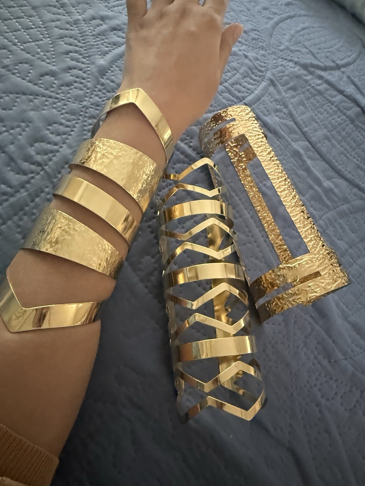 Bracelet Lot 3 Chunky Big Armor Wide Wedding Gold Cuff Metal Costume Statement