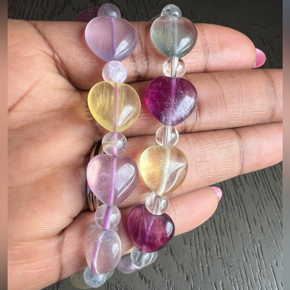 (ONE) Colorful fluorite heart bracelet SIZE 6.5-6.75’