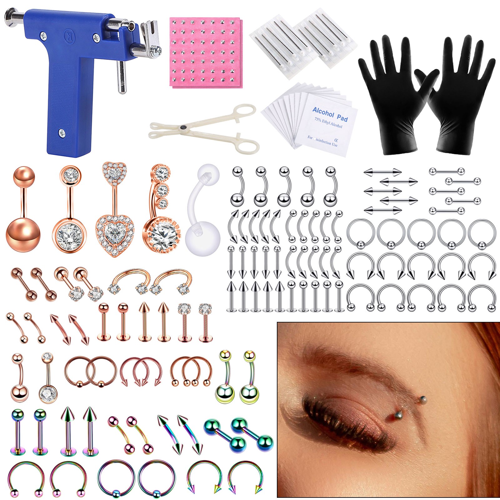 Lots of Professional Body Piercing Tool Kits Nose Navel Tragus Ear Tongue Rings