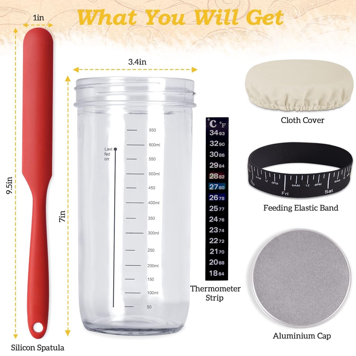 Versatile 650ml Sourdough Fermentation Jar with Tools for Baking Enthusiasts